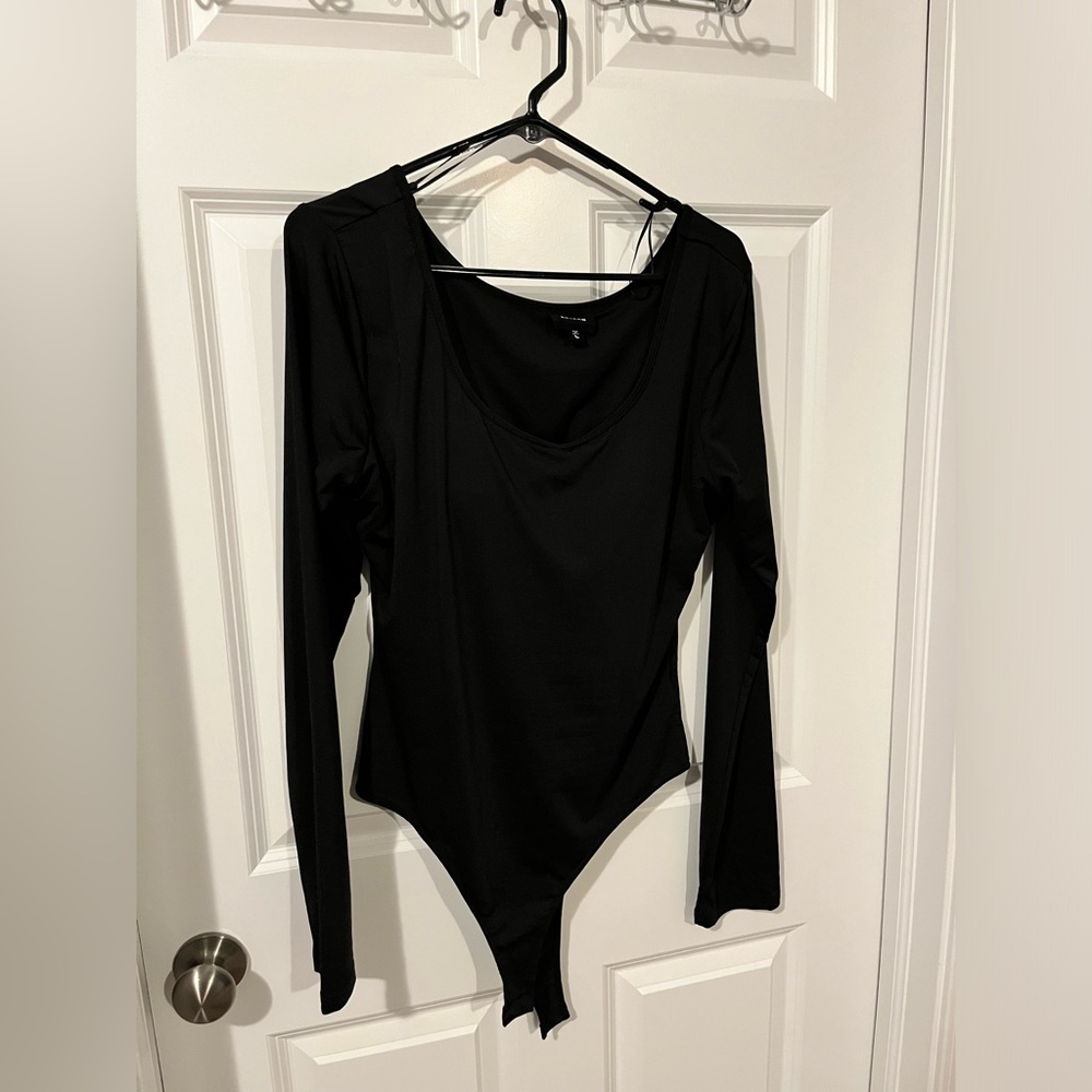 Long Sleeve Black Bodysuit with Built in Bra